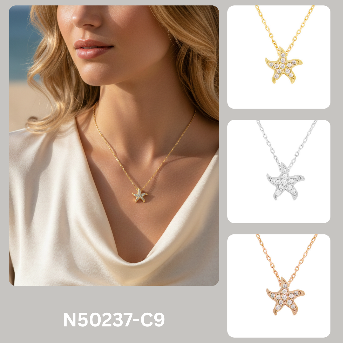 Pave CZ Starfish Pendant Necklace