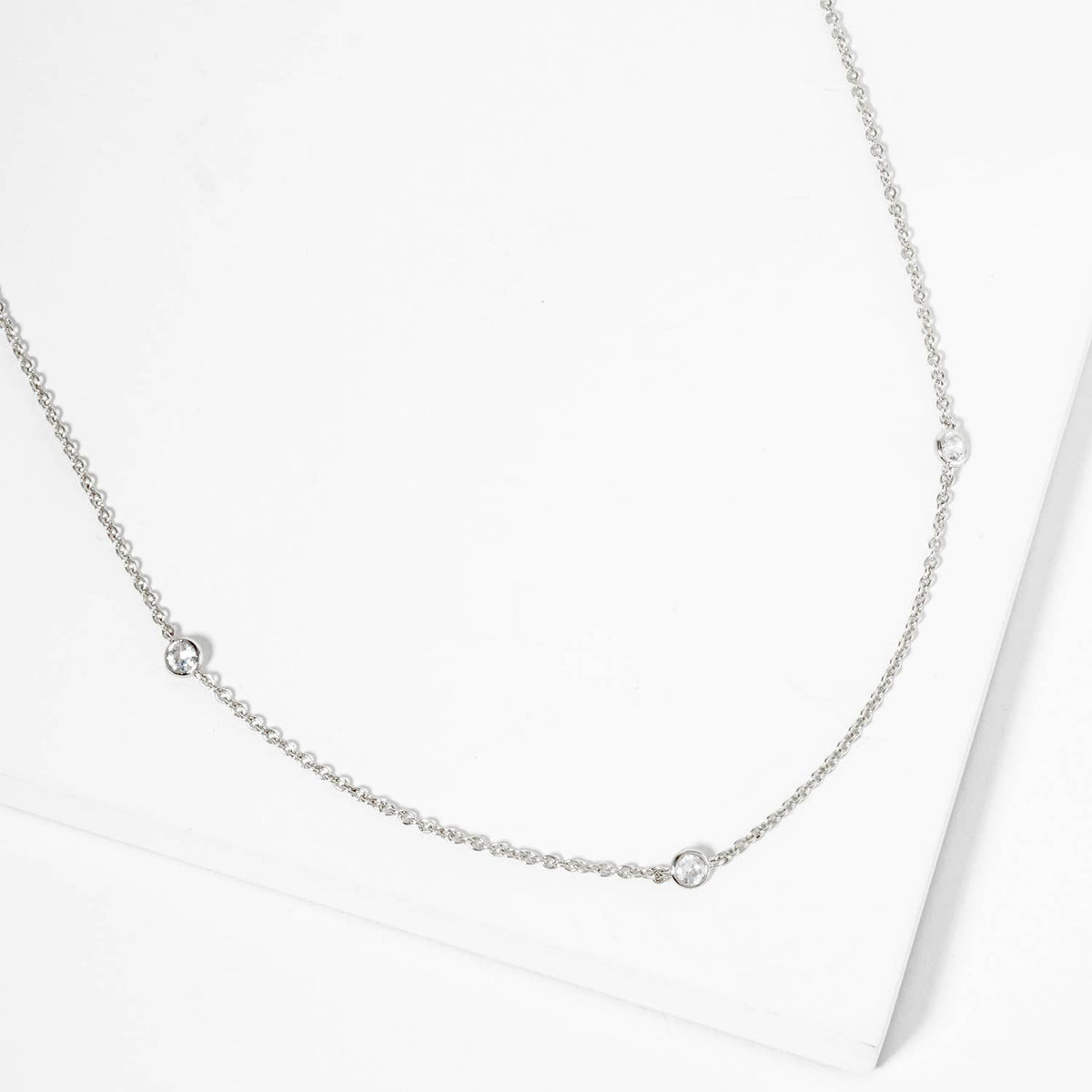 18K Gold Plated Triple Bezel-Set CZ Station Necklace