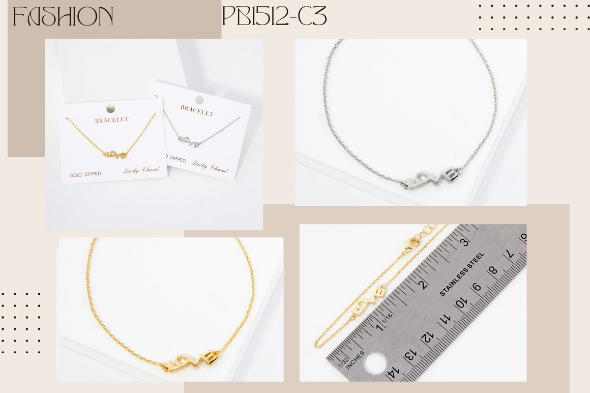 Polished Brass Love Word Chain Bracelet