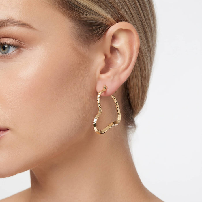 Textured Open Heart Hoop Earrings