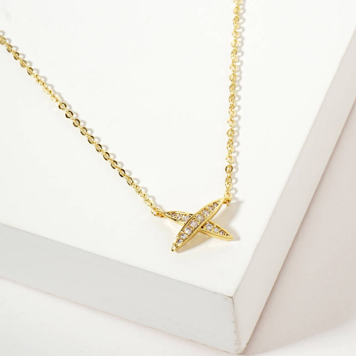 X-Shaped Pendant 18K-Gold-Dipped Brass Necklace