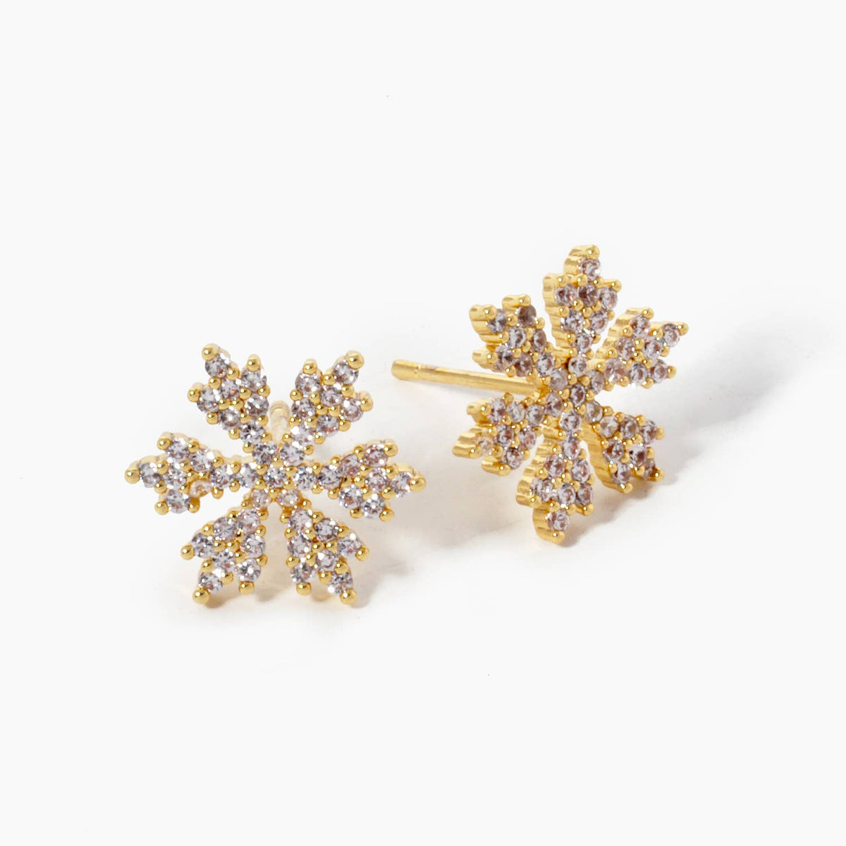 Gold Plated Cubic Snowflake Stud Earrings