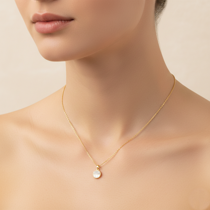 Half-Pave Half-Mother of Pearl Circular Pendant Necklace