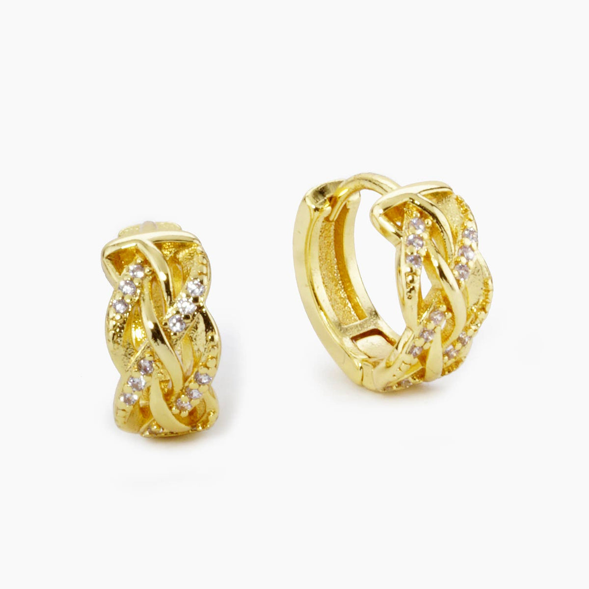 CUBIC ZIRCONIA WEAVE TEXTURE 12MM HUGGIE HOOP EARRINGS