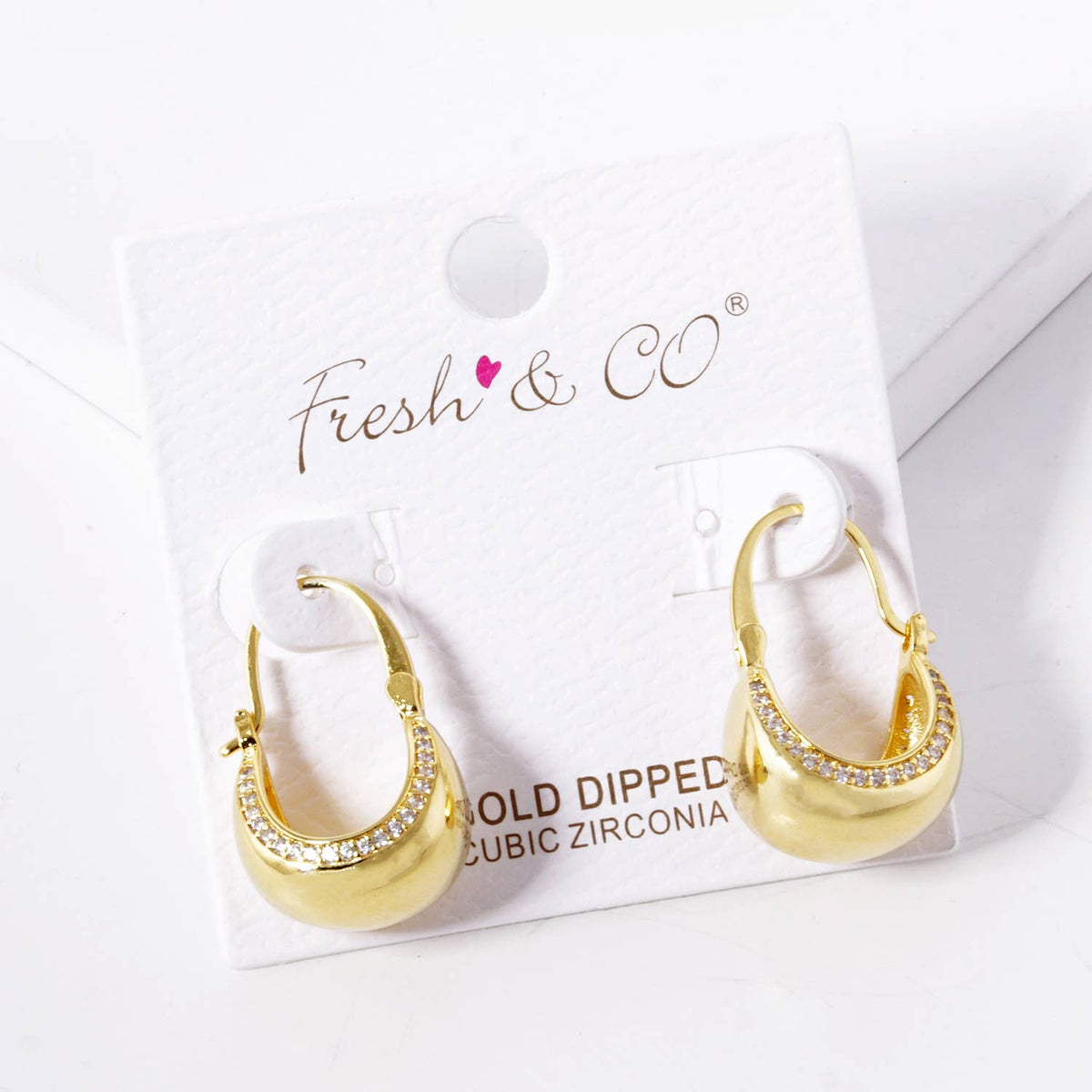 Minimalist Pave Inset Dome Huggie Hoop Earrings