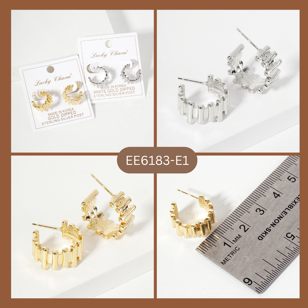 Polished Brass Bar-Texture 15mm Hoop Earrings