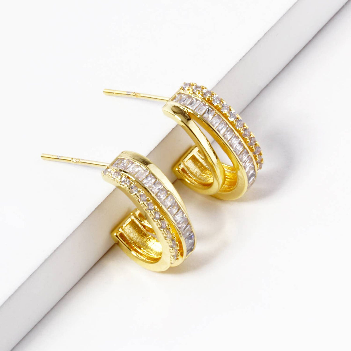 Dazzling Baguette Cubic Zirconia Multi-Layer Hoop Earrings