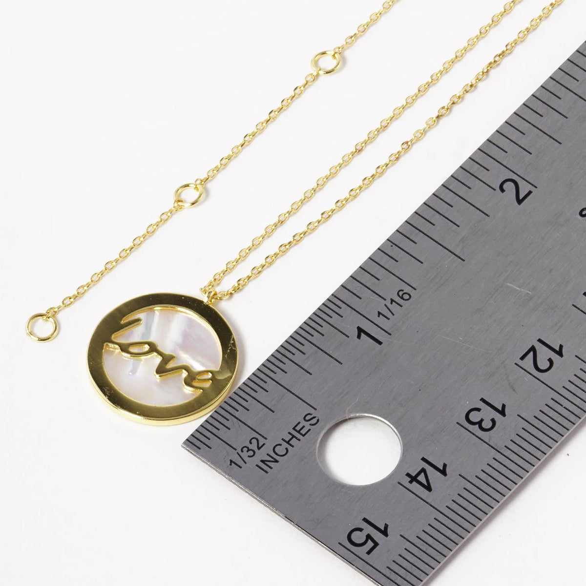 Mother of Pearl "Love" Script Disc Necklace