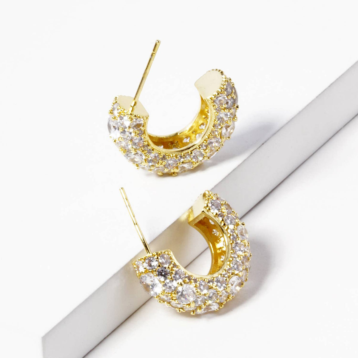 Dazzling Pave Cubic Zirconia Chunky Huggie Hoop Earrings