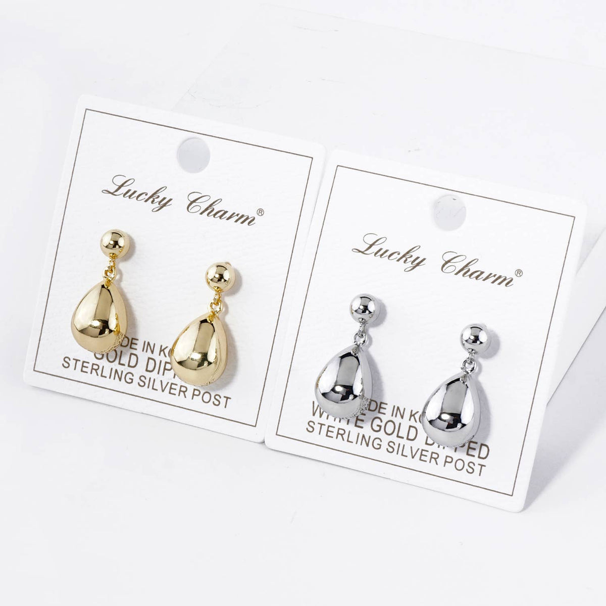 Medium Puffy Teardrop Drop Dangle Post Earrings / 18K Gold
