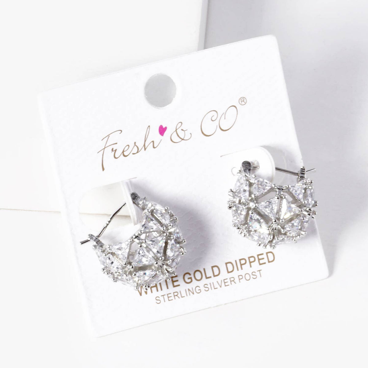 Geometric Cubic Zirconia Sphere Huggie Earrings