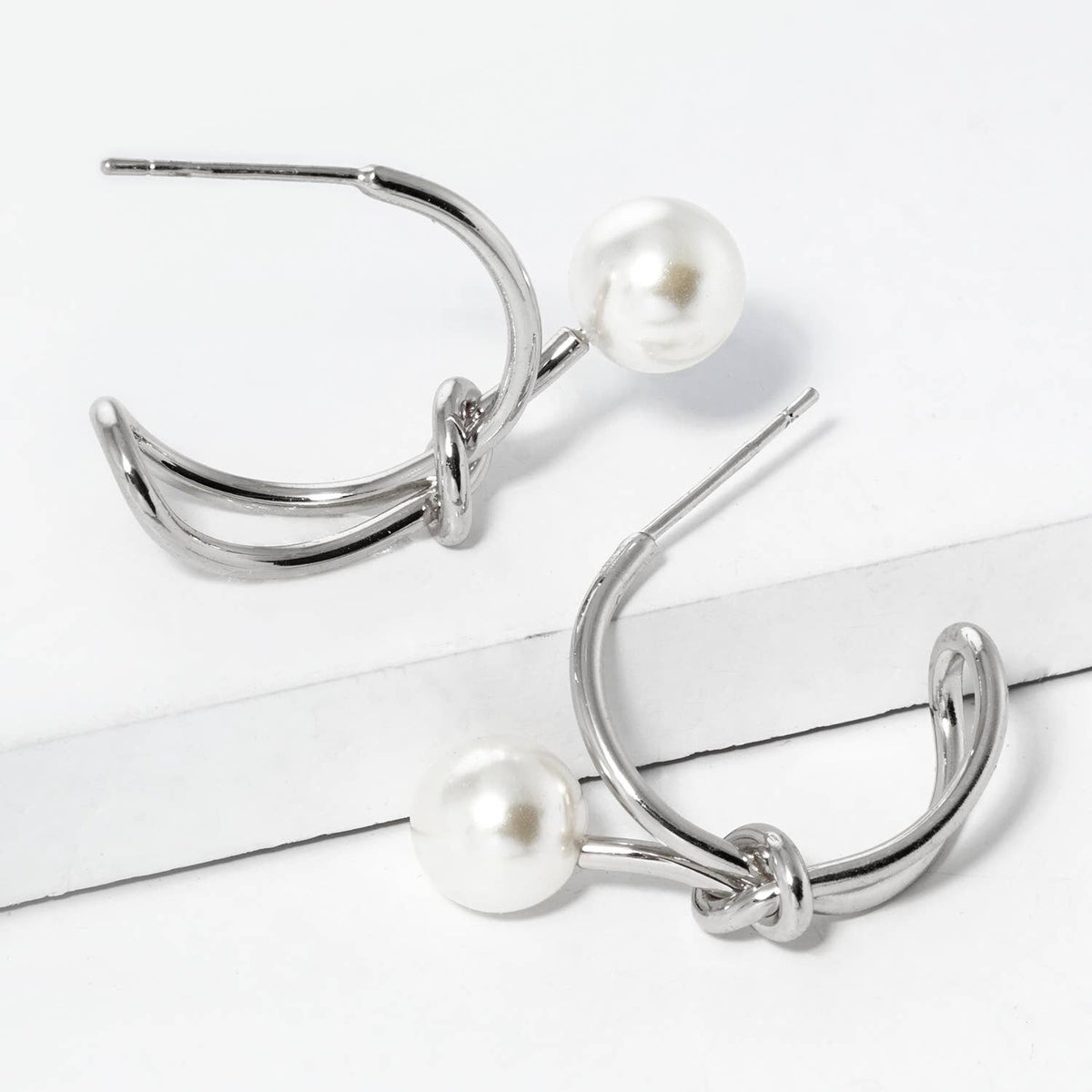 Golden Knot & Pearl Accent Hoop Earrings