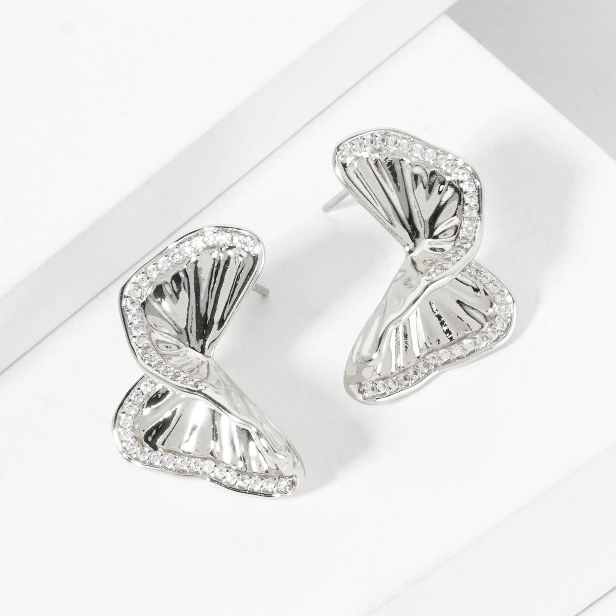 Crinkled-Texture Organic Butterfly-Shaped Post Earrings