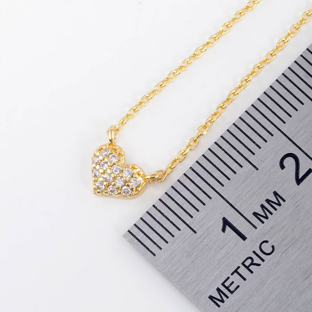 Pave CZ Padded Heart Charm Necklace