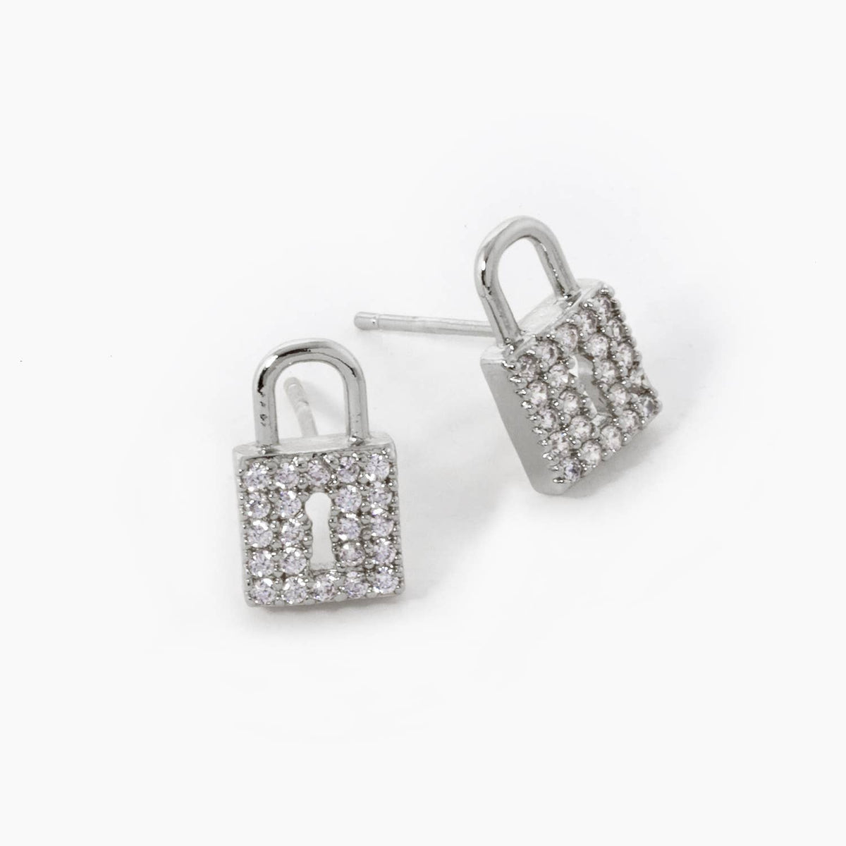 18K Gold Dipped CZ Pave Padlock Stud Earrings