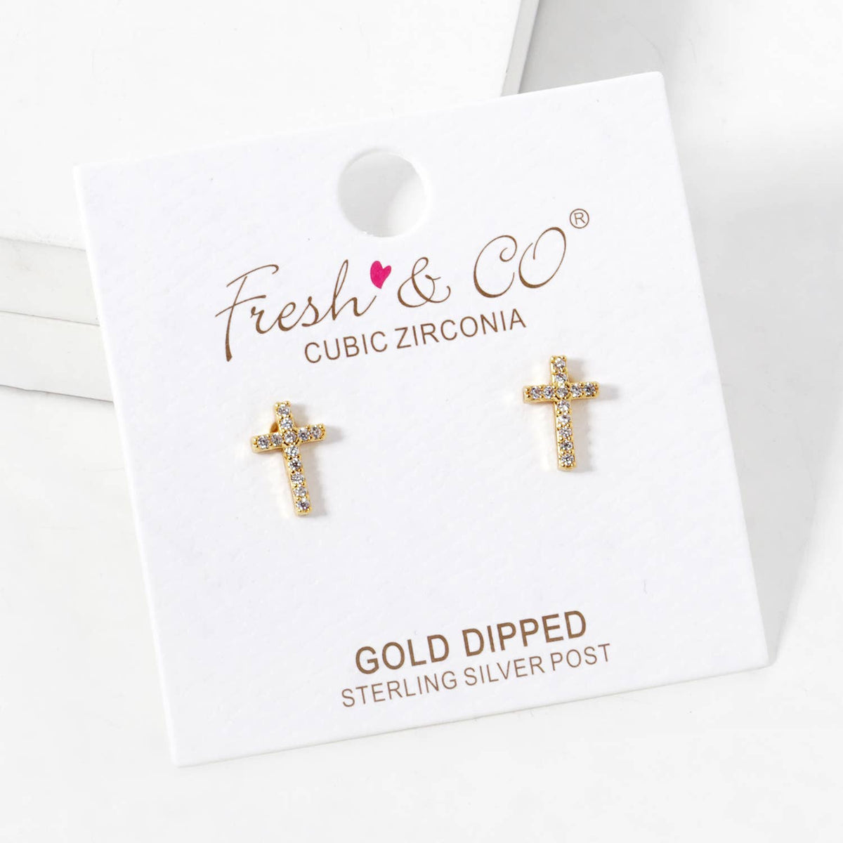 Gold Dipped Cubic Cross Stud Earrings