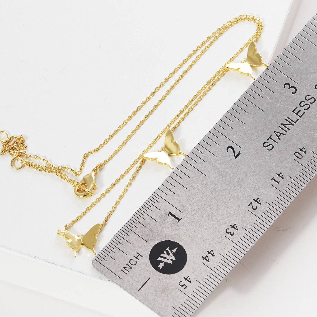 Gold 3 Pave Butterfly Charm Necklace