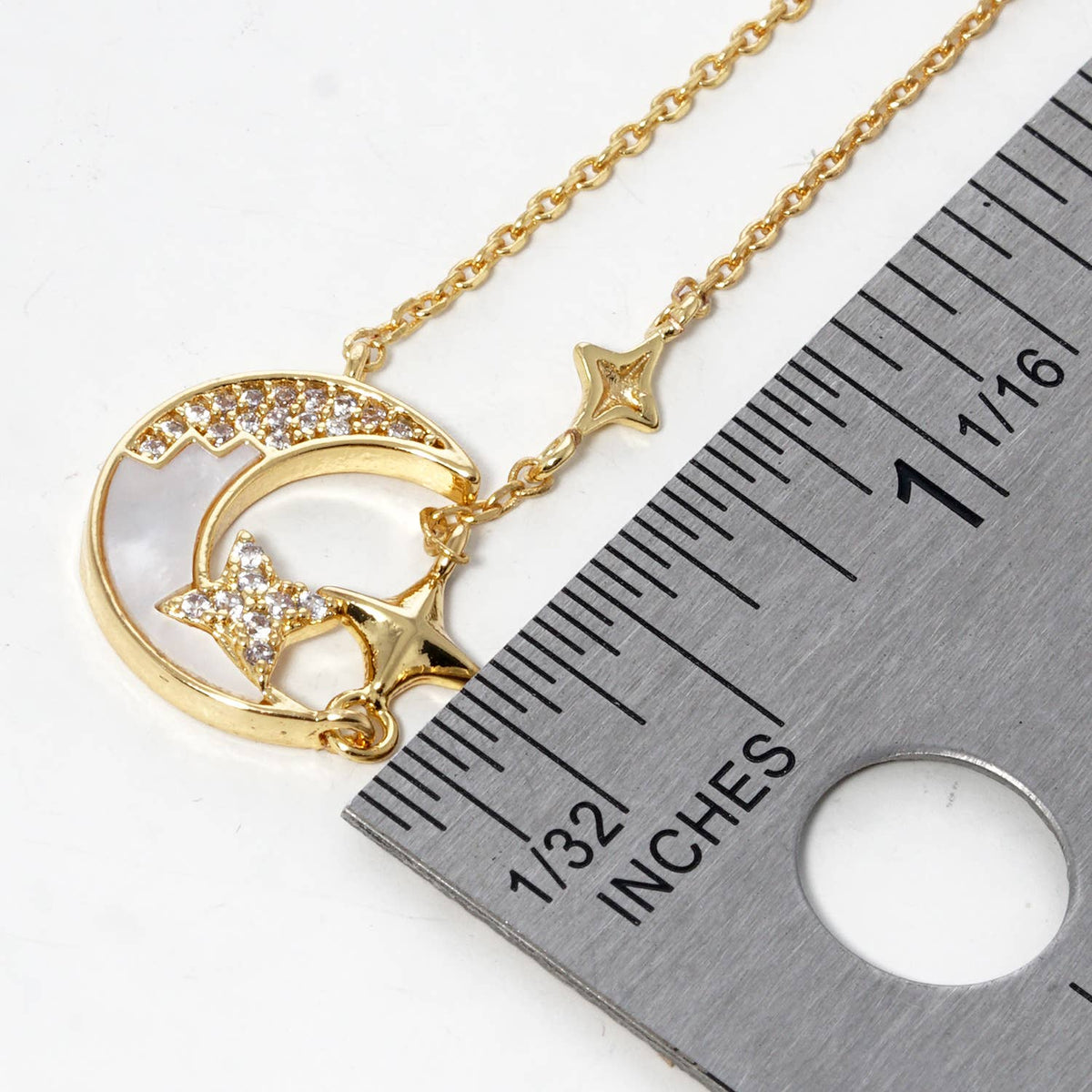 Mother of Pearl Crescent Moon and Star Pendant Necklace