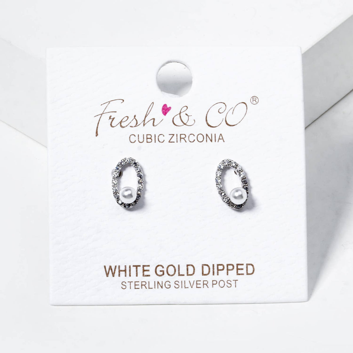 18K Gold Dipped CZ Pave Oval Pearl Post Stud Earrings