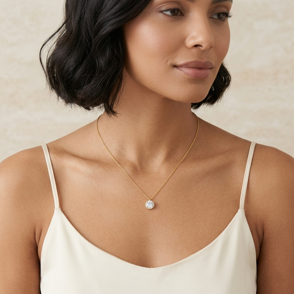 Dainty Halo CZ Solitaire Pendant Necklace