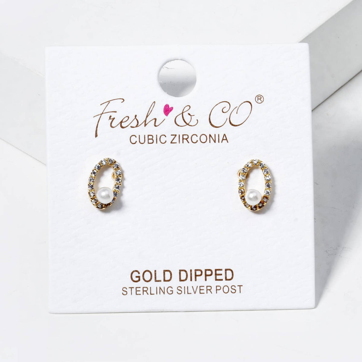 18K Gold Dipped CZ Pave Oval Pearl Post Stud Earrings
