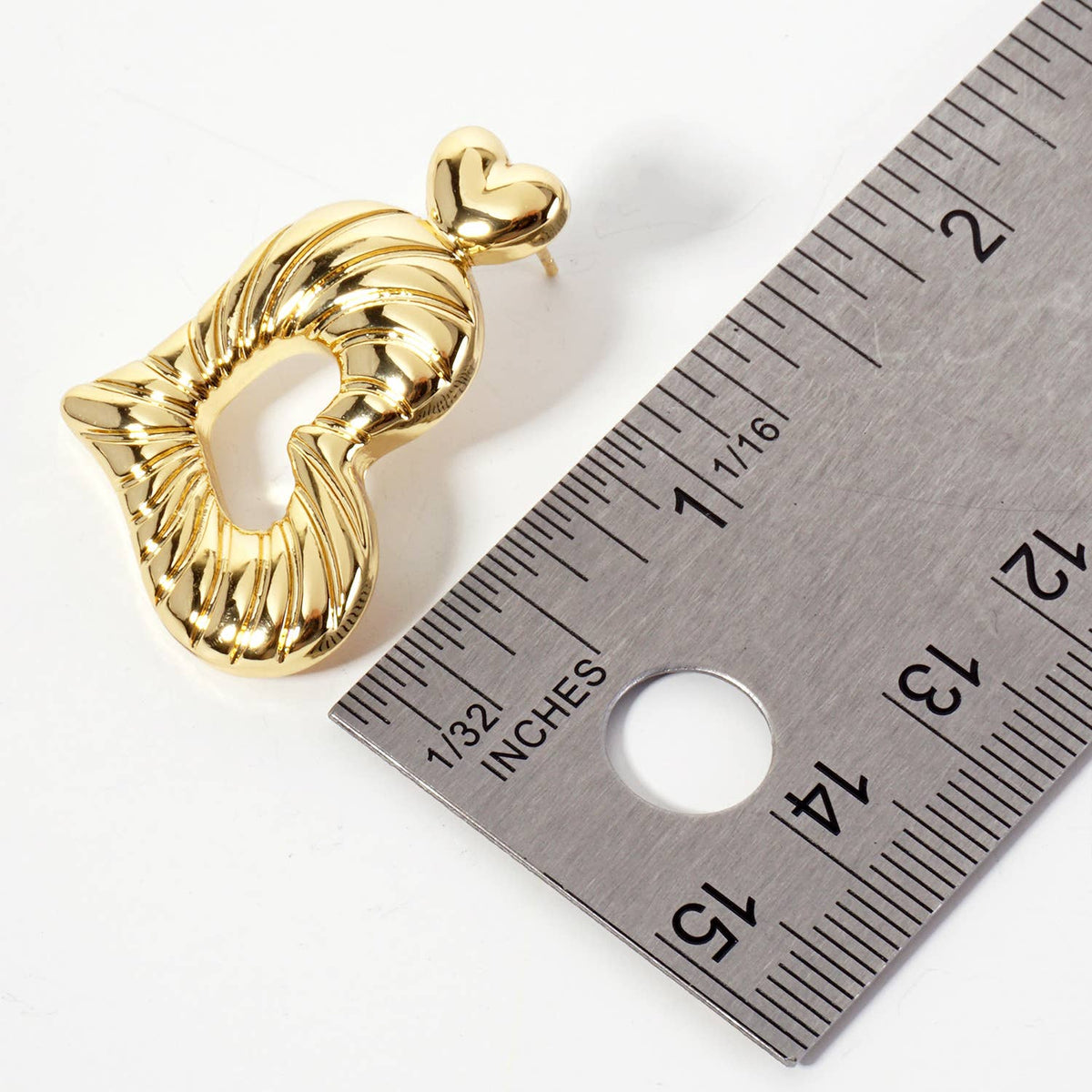 Polished Sideways Textured Heart Drop Brass Earrings