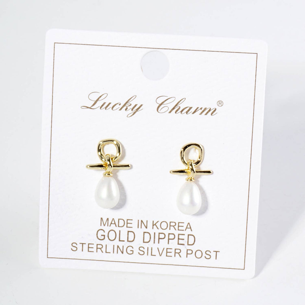 Dainty Teardrop Pearl Drop Post Earrings / 18K Gold Dipped