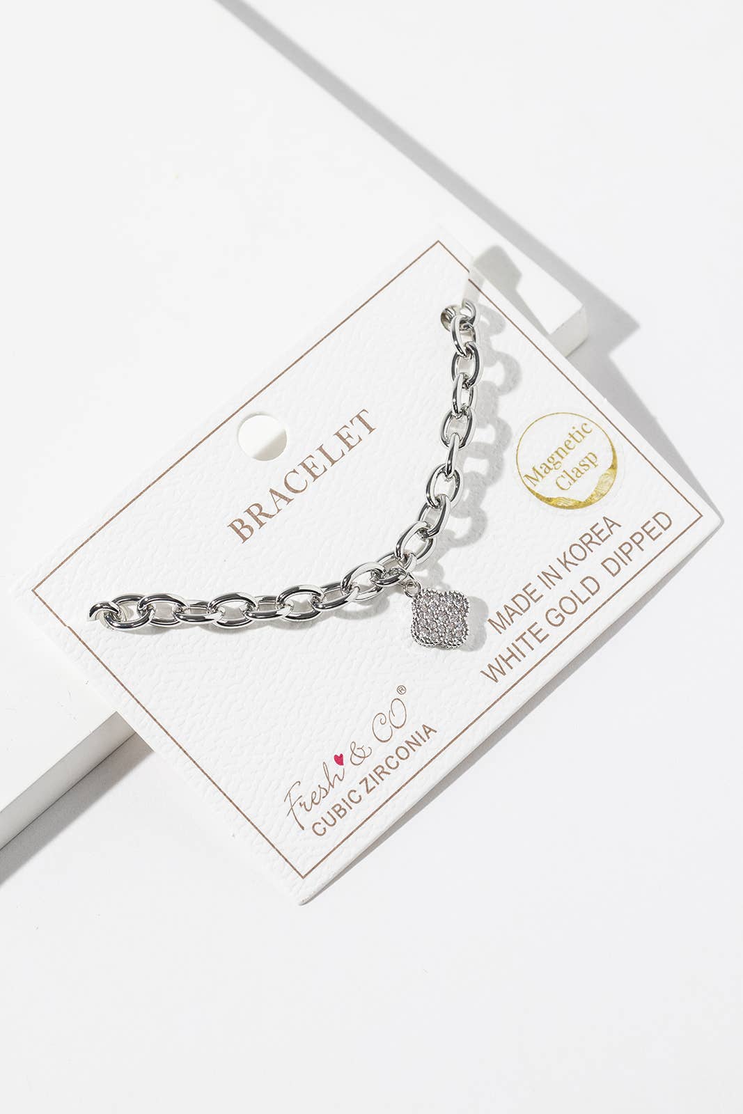 Pavé Cubic Zirconia Clover Magnetic Clasp Chain Bracelet