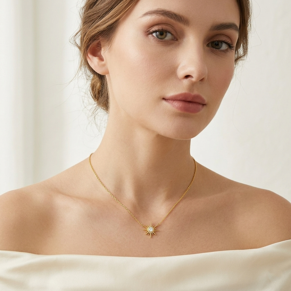 Celestial Sunburst Cubic Zirconia Pendant Necklace