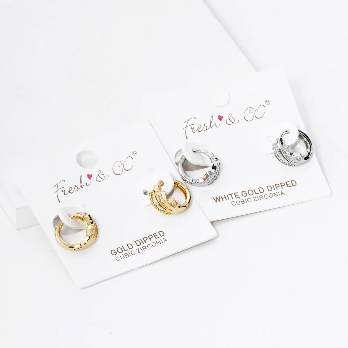 3 LINE CUBIC ZIRCONIA 12MM HUGGIE HOOP EARRINGS