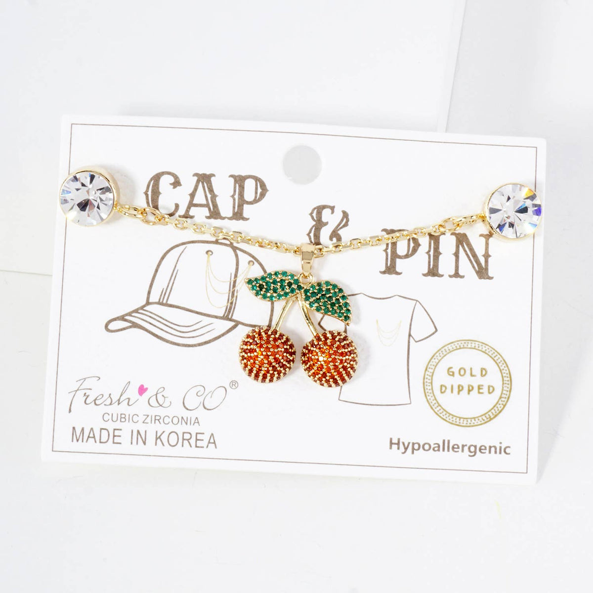 Cubic Zirconia Cherry Cap & Pin Chain