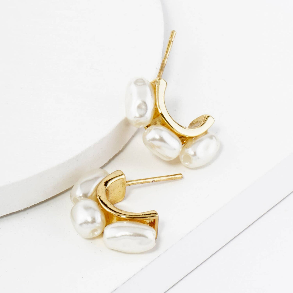 Three Freshwater Pearl 15mm Hoop Earrings / 18K Gold Dipped