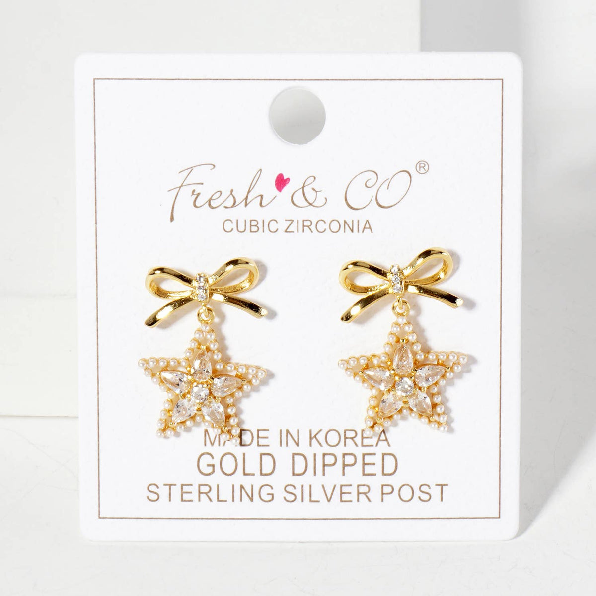 Pearl-Beaded Star Drop 18K-Gold-Dipped Bow Earrings