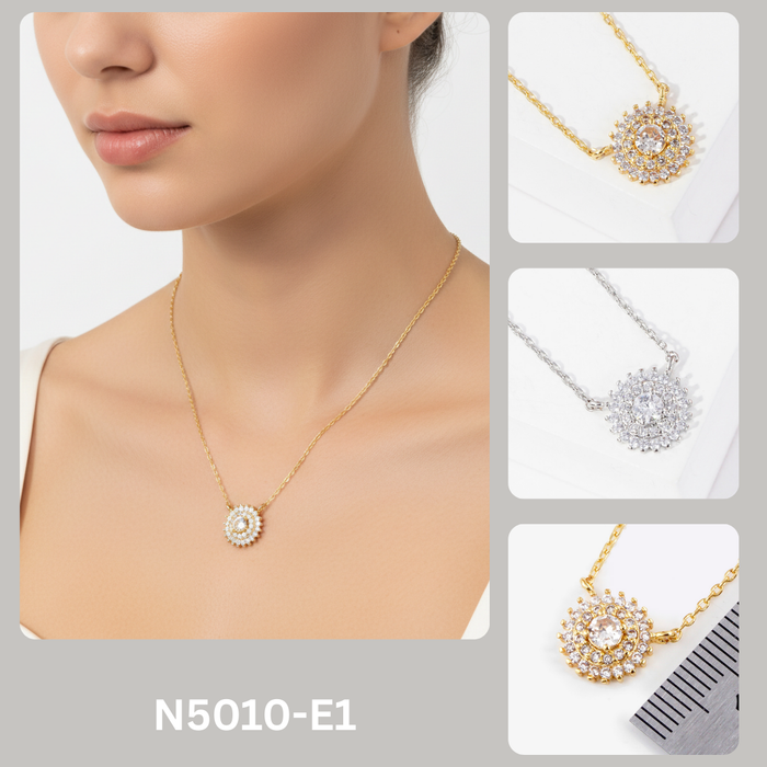 Cubic Zirconia Starburst Halo Pendant Necklace