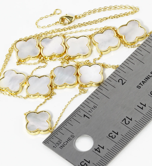 18K Gold Dipped 10 Quatrefoil 32 inch Long Station Necklace