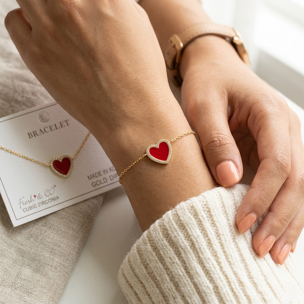 18K Gold Dipped 13mm Pave Set Cubic Zirconia Heart Bracelet