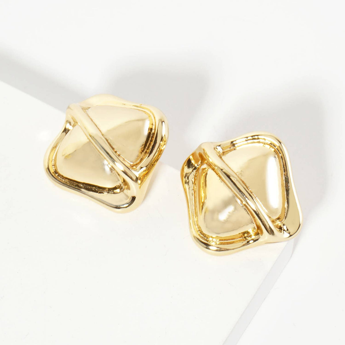 Polished Brass Soft-Curve Textured Post Earrings