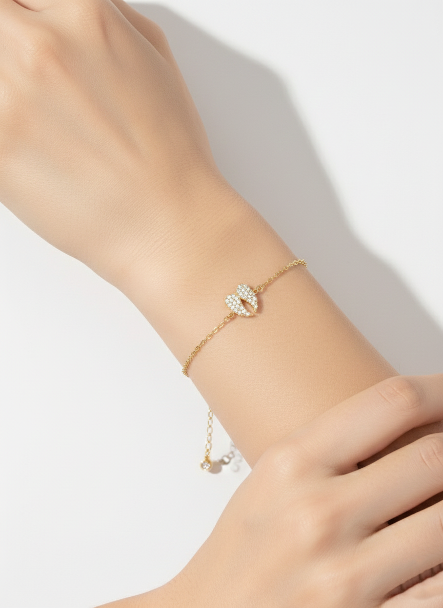 Minimalist Pavé Angel Wing Charm Bracelet