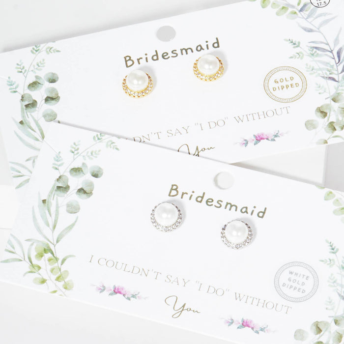 Pearl & Crystal Halo Bridesmaid Stud Earrings