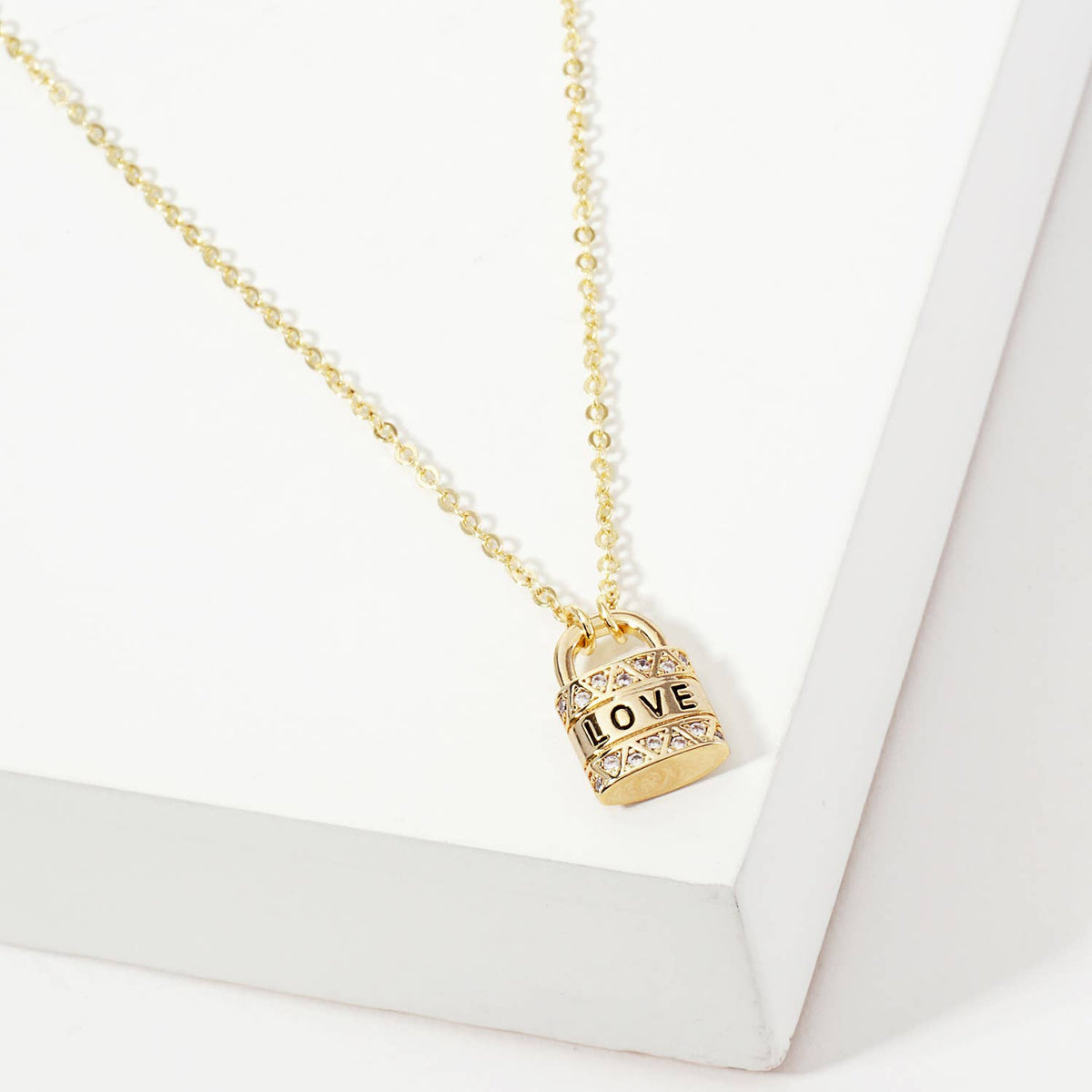 Love Engraved Padlock Pendant 18K-Gold-Dipped Necklace
