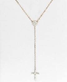 Minimalist Pave CZ Disc and Cross Y-Necklace