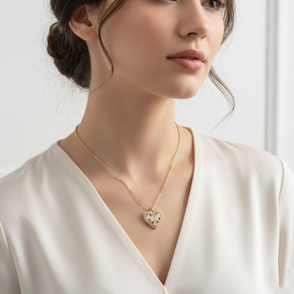 Elegant Pave Cubic Zirconia Heart Pendant Necklace
