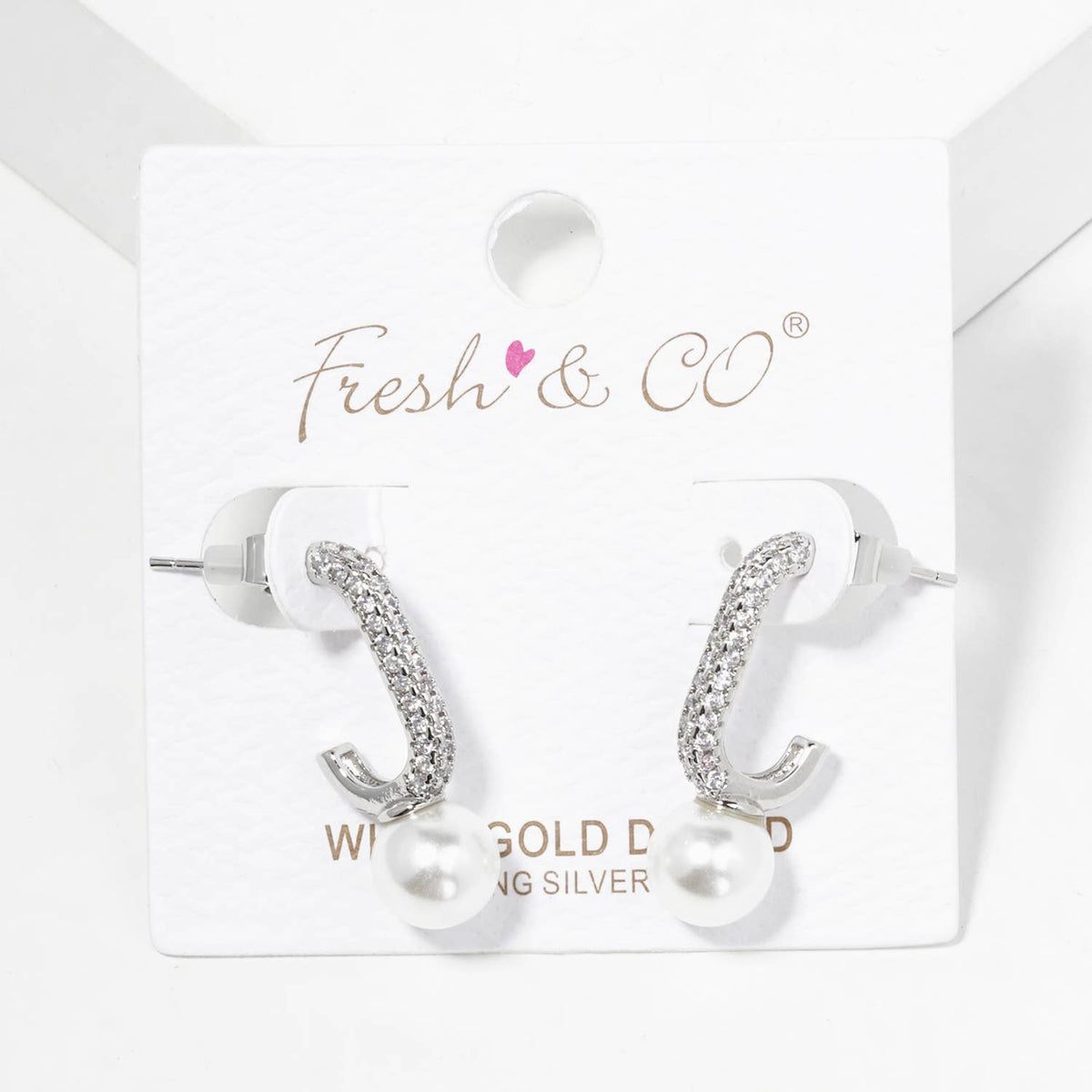 Cubic Zirconia Pave and Pearl Drop Hoop Earrings
