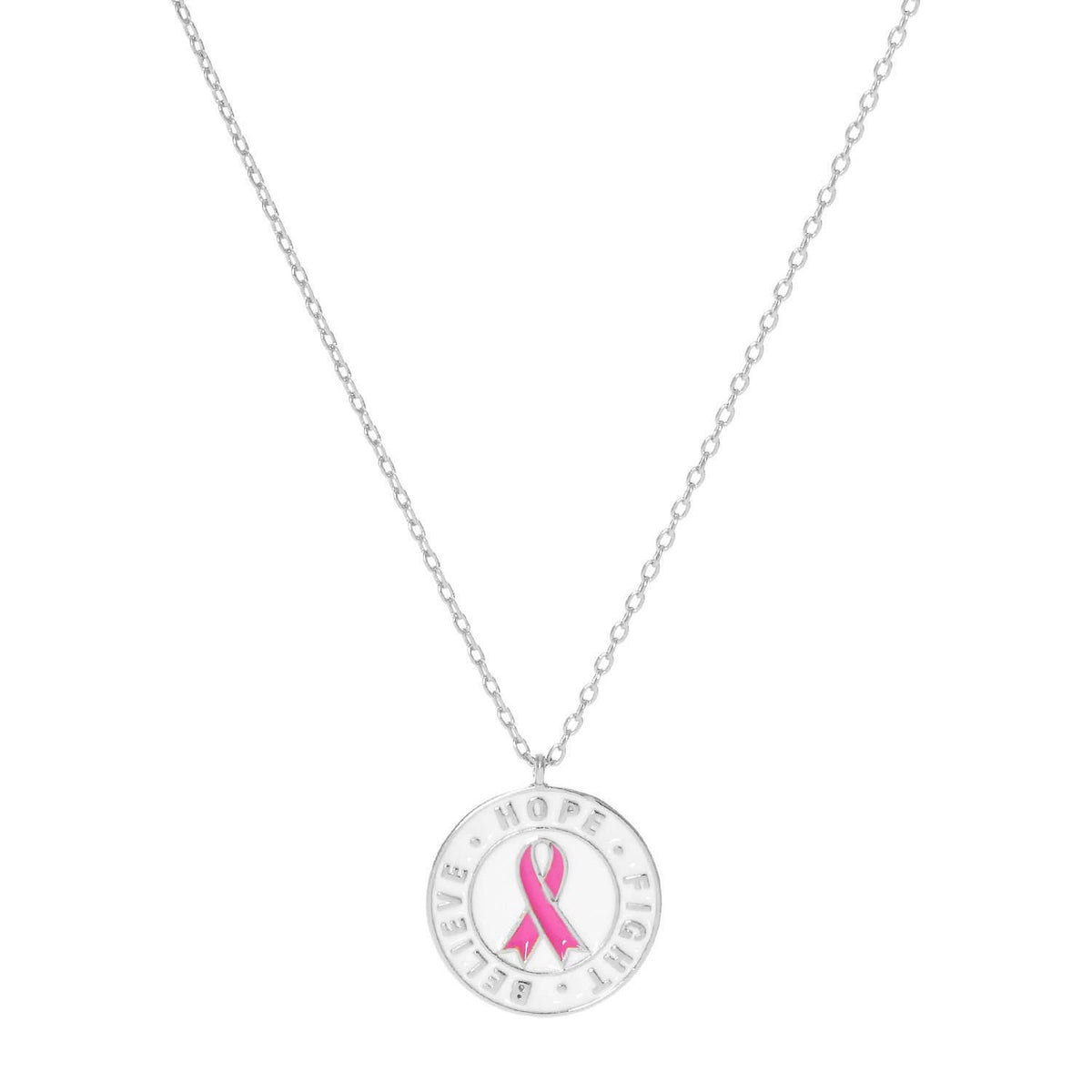 White Shelled Breast Cancer Awareness Ribbon Coin Necklace