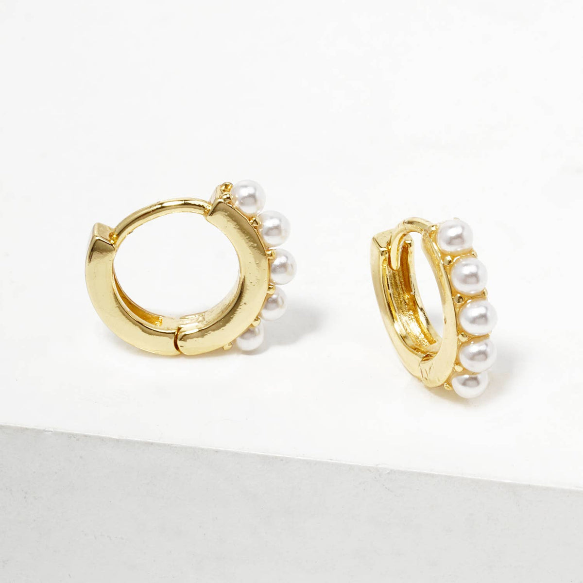 Gold-Dipped and White Gold-Dipped Pearl Huggie Hoop Earrings