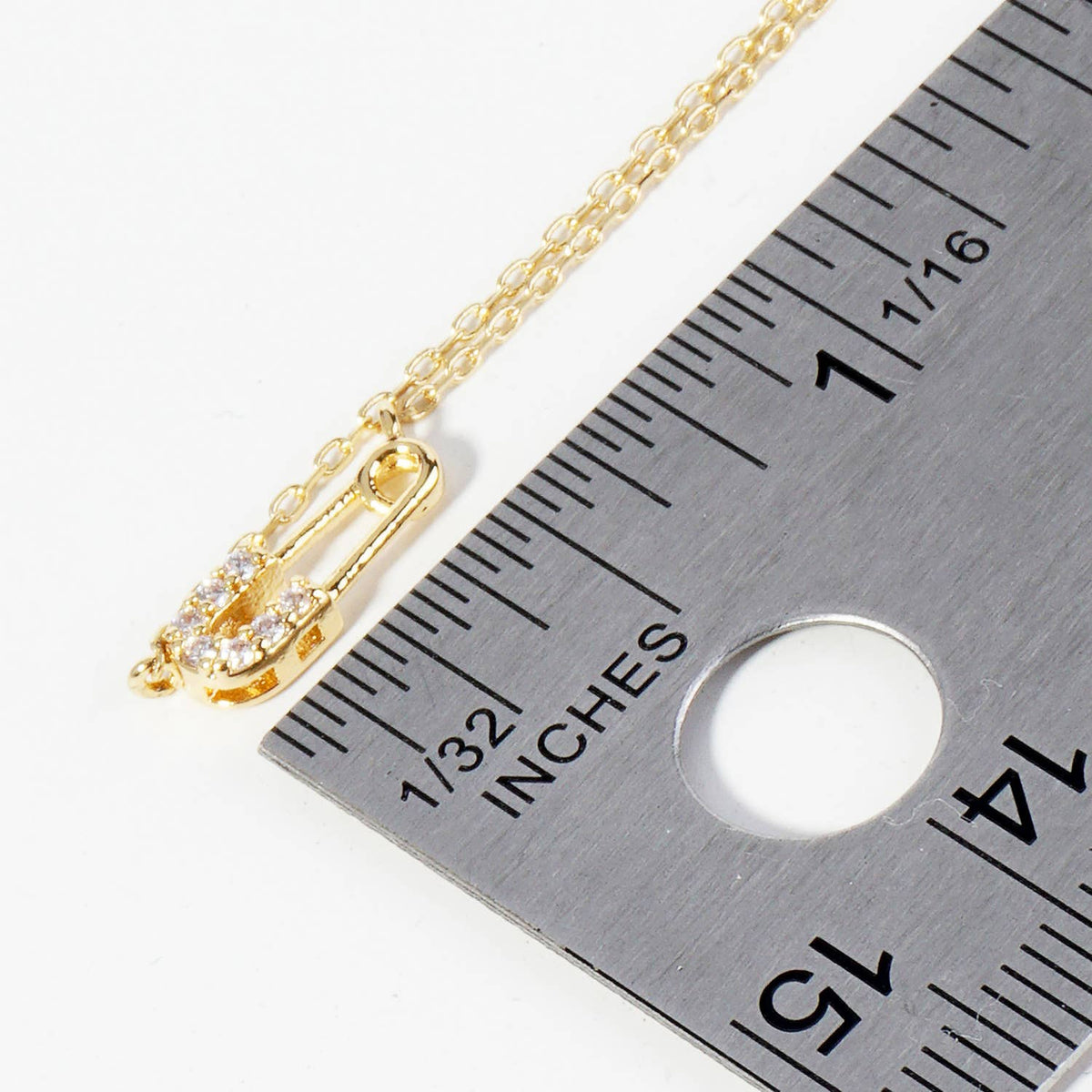Cubic Zirconia Petite Safety Pin Pendant Necklace