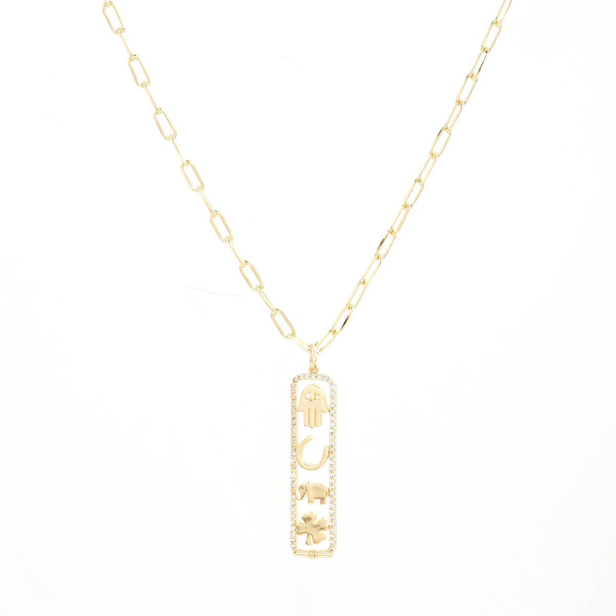 Gold Plated Luck and Protection Long Cartouche Necklace