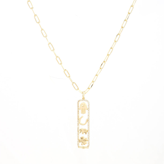 Gold Plated Luck and Protection Long Cartouche Necklace