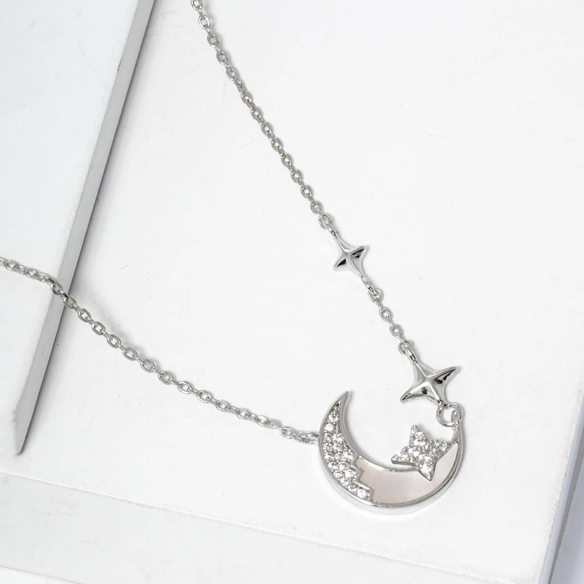 Mother of Pearl Crescent Moon and Star Pendant Necklace
