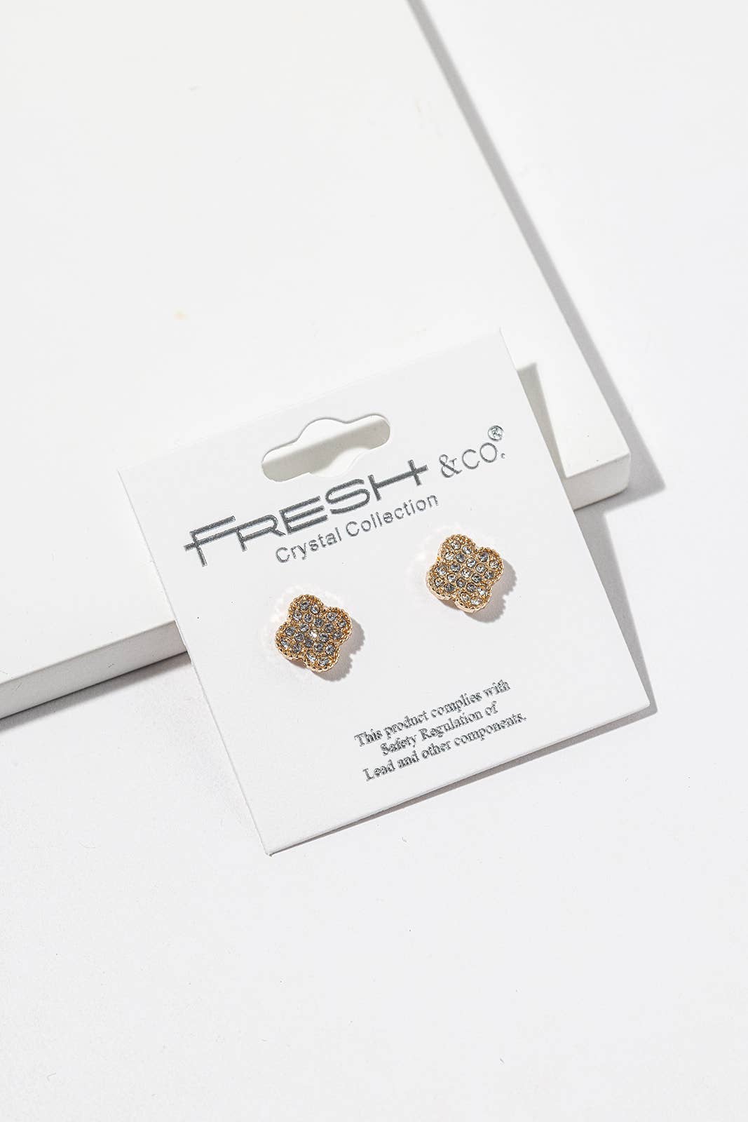 Crystal Clover Stud Earrings – Pavé Quatrefoil Studs, Gold